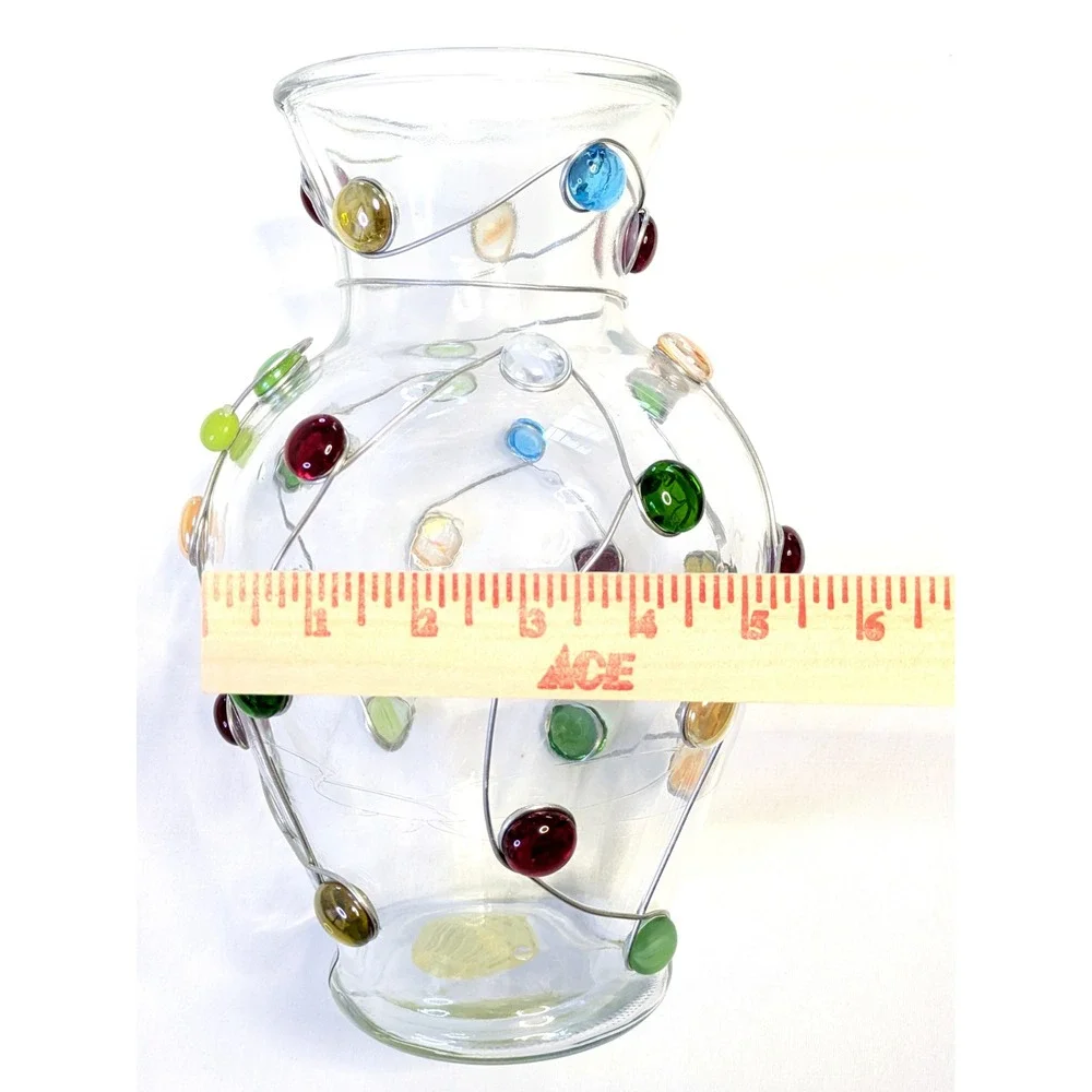 Indiana Glass Betta Fish Vase Crystal Wire Wrapped Colorful Gems 30534 11.5 Inch